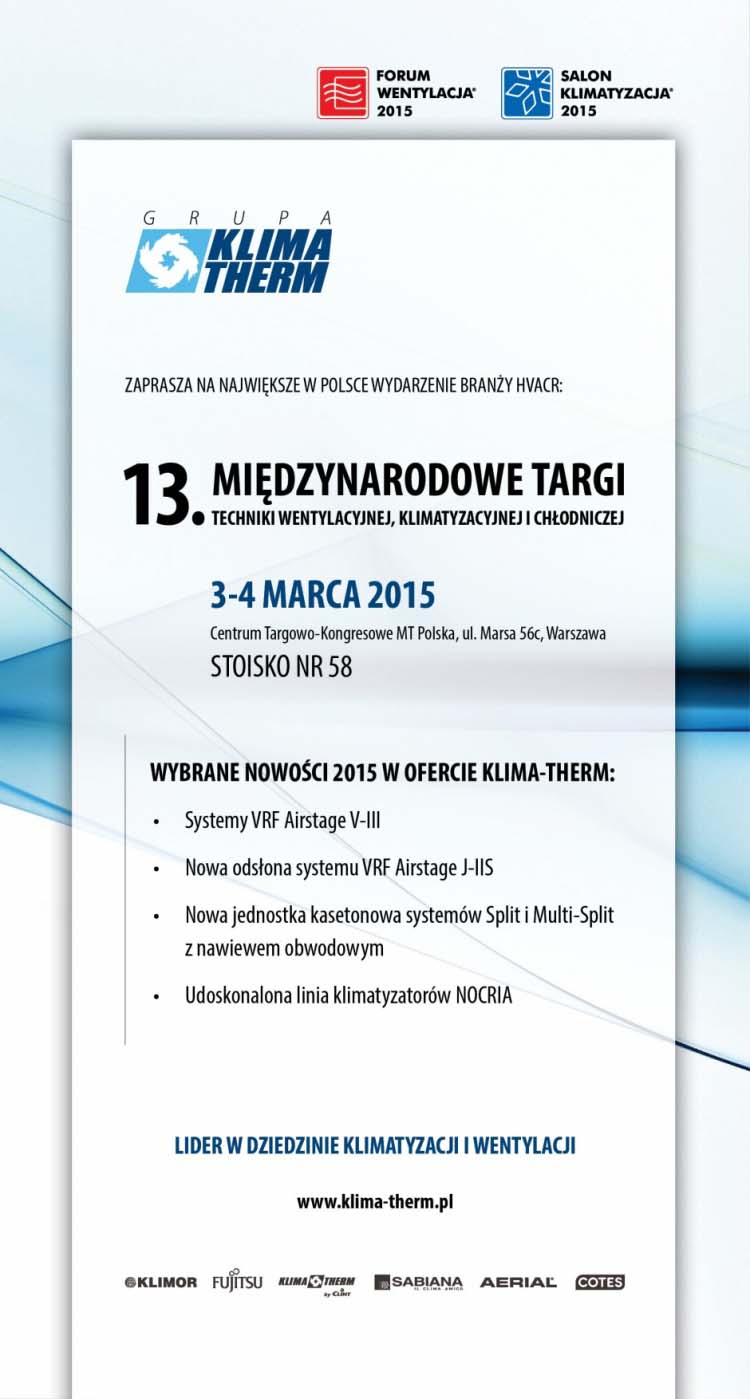 KLIMA-THERM wśród wystawców Forum Wentylacja – Salon Klimatyzacja 2015