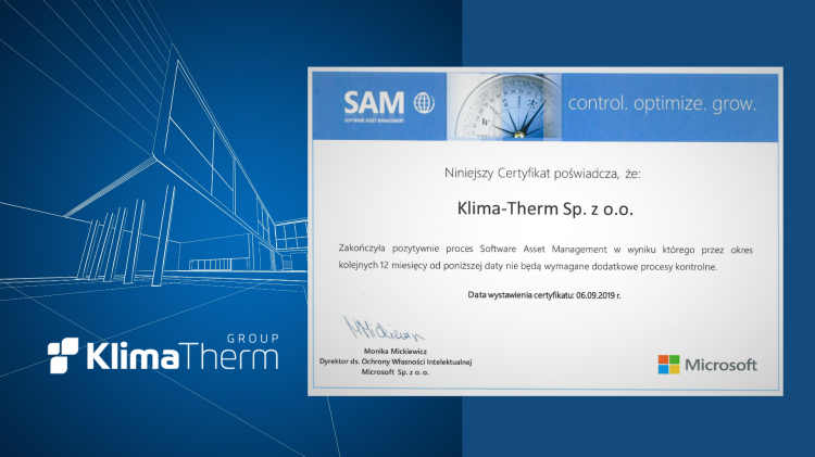 Klima-Therm receives the Microsoft Software Asset Management certificate