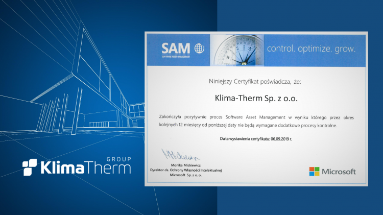 Klima-Therm z Certyfikatem Microsoft Software Asset Management